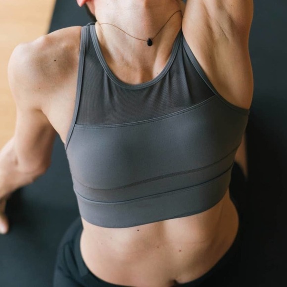 Zyia Active All Star High Neck Sports Bra XS Pewter Grey Mesh‎ Zip Back - Picture 2 of 8